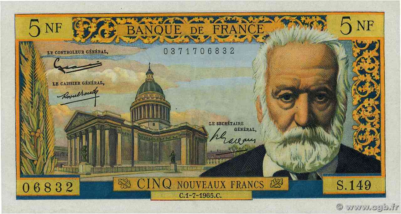 5 Nouveaux Francs VICTOR HUGO FRANCIA  1965 F.56.19 q.SPL