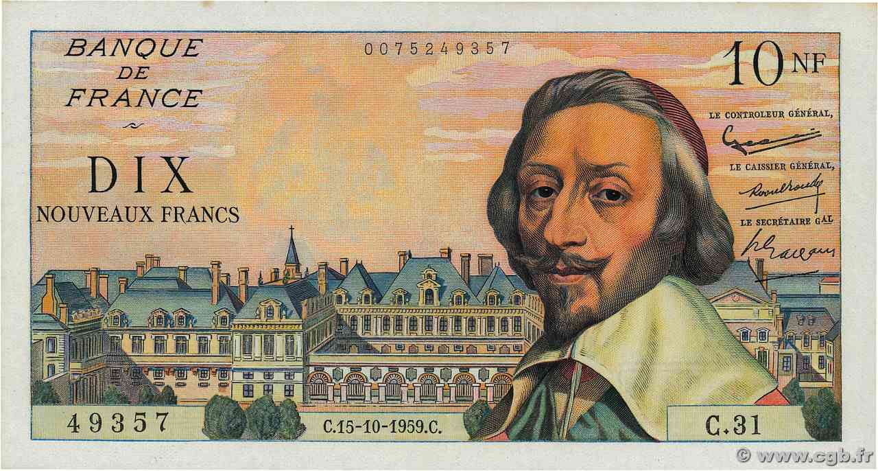 10 Nouveaux Francs RICHELIEU FRANCE  1959 F.57.03 AU