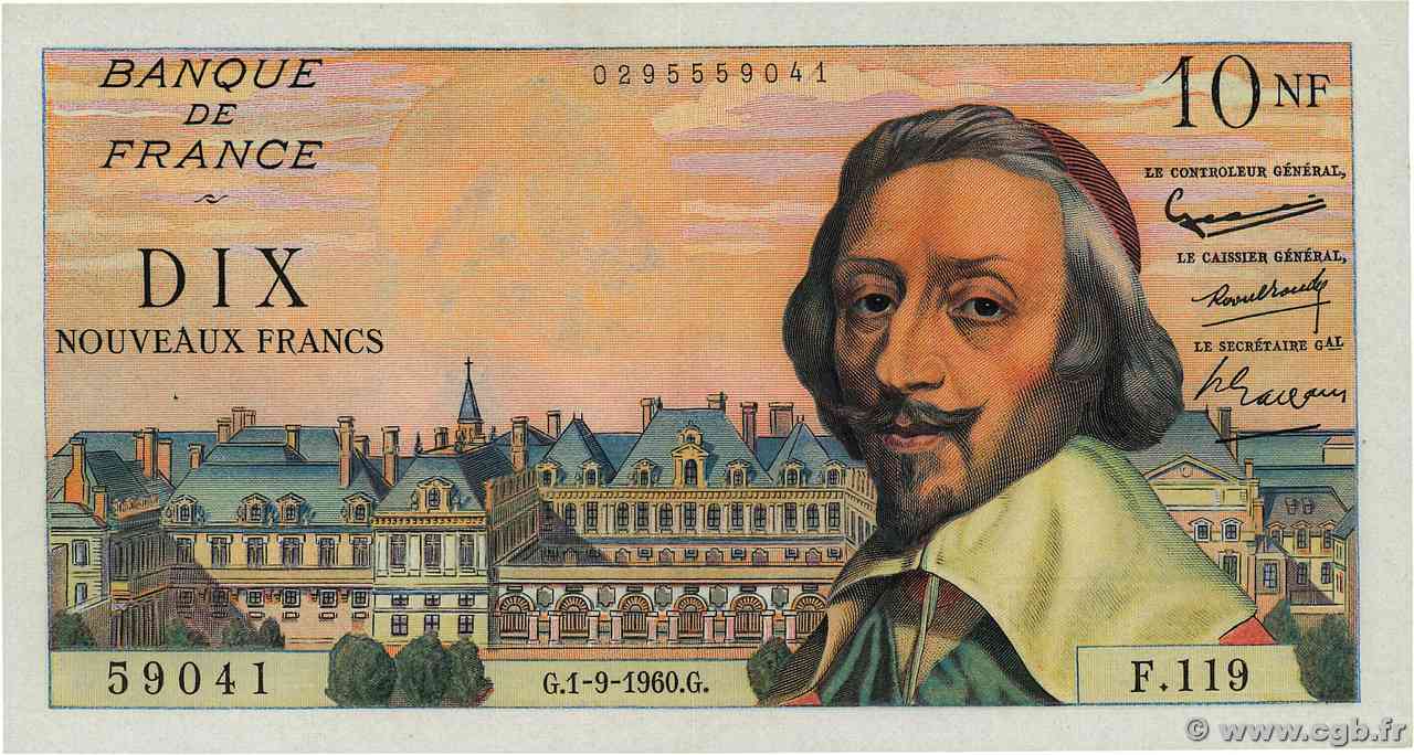 10 Nouveaux Francs RICHELIEU FRANCE  1960 F.57.10 XF+