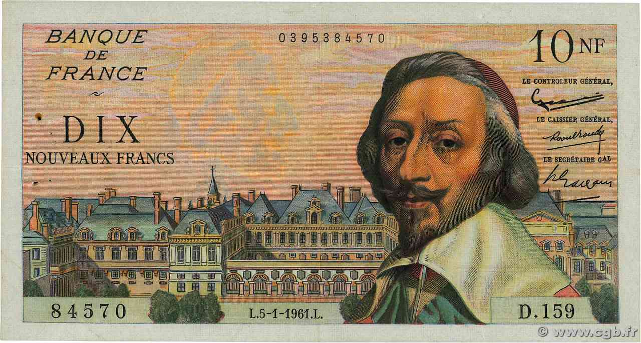 10 Nouveaux Francs RICHELIEU FRANCIA  1961 F.57.13 q.SPL