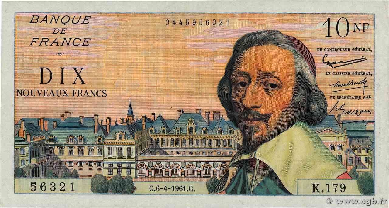 10 Nouveaux Francs RICHELIEU FRANCIA  1961 F.57.15 SPL