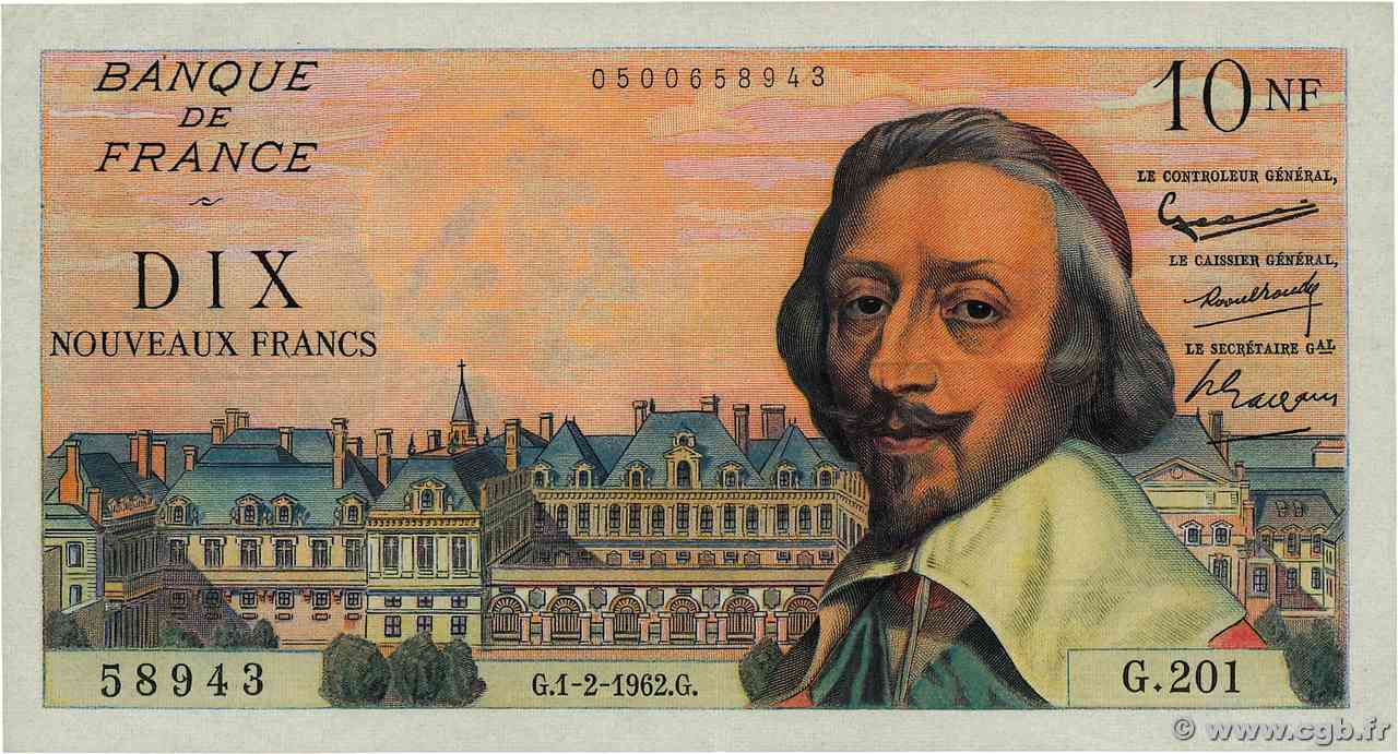 10 Nouveaux Francs RICHELIEU FRANCIA  1962 F.57.17 q.SPL