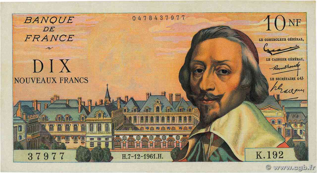 10 Nouveaux Francs RICHELIEU FRANCIA  1961 F.57.16 SPL