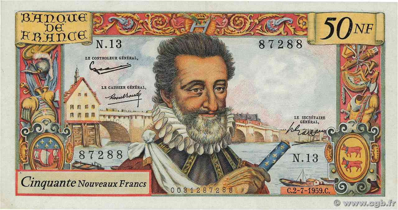 50 Nouveaux Francs HENRI IV FRANCIA  1959 F.58.02 SPL+
