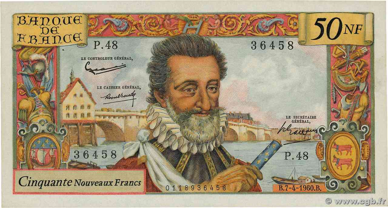 50 Nouveaux Francs HENRI IV FRANCIA  1960 F.58.05 SPL