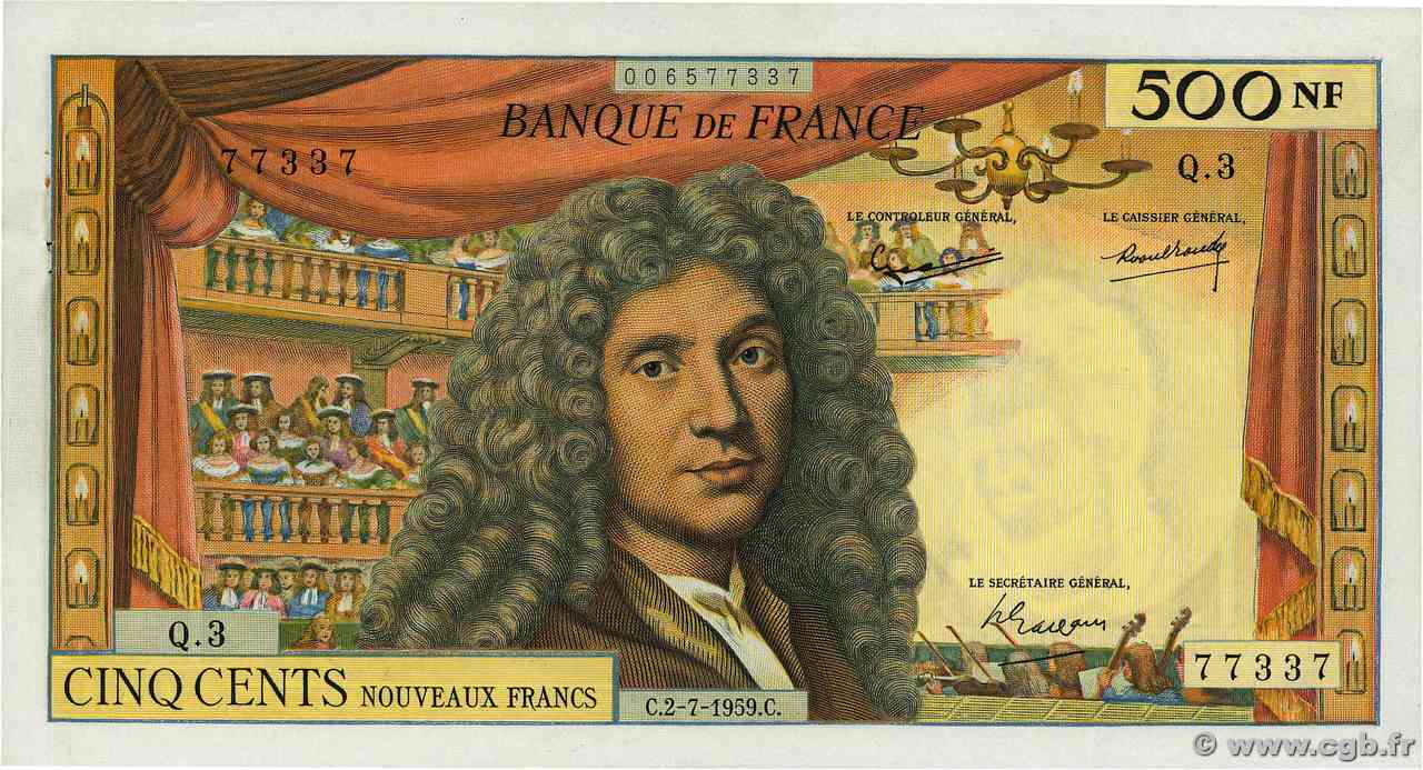 500 Nouveaux Francs MOLIÈRE FRANCE  1959 F.60.01 AU