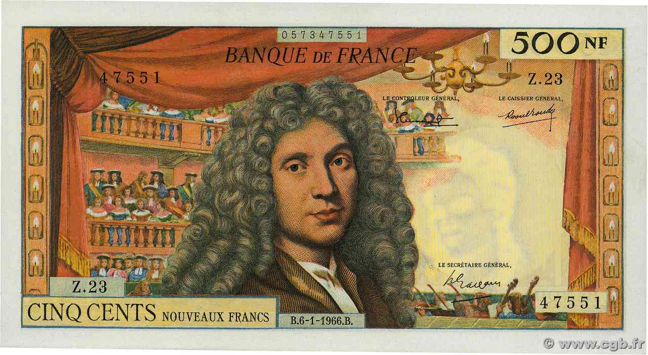 500 Nouveaux Francs MOLIÈRE FRANCIA  1966 F.60.09 AU