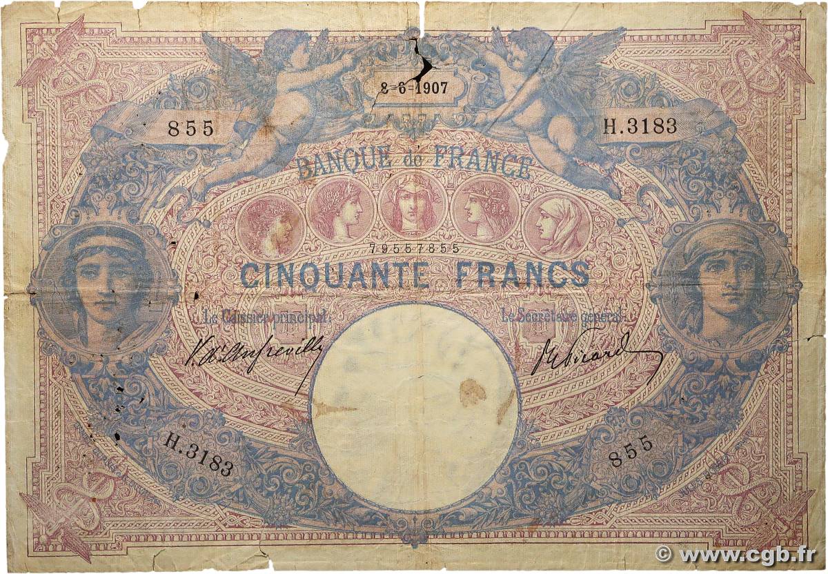 50 Francs BLEU ET ROSE FRANCIA  1907 F.14.19 RC