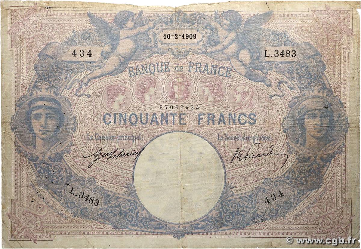 50 Francs BLEU ET ROSE FRANCE  1909 F.14.22 B