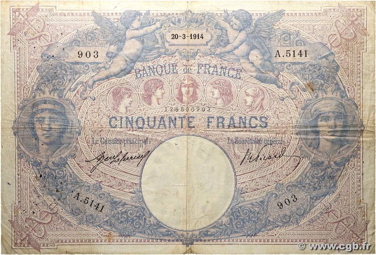 50 Francs BLEU ET ROSE FRANCE  1914 F.14.27 pr.TB