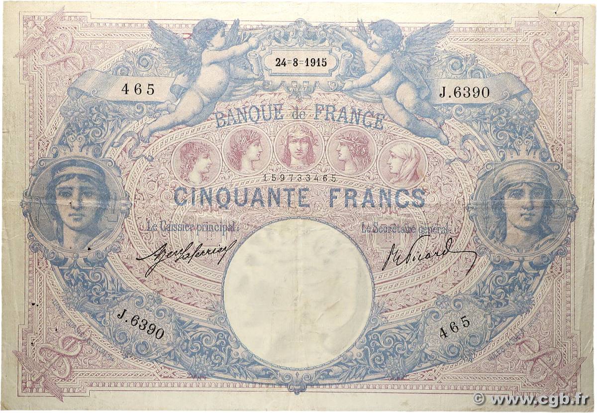 50 Francs BLEU ET ROSE FRANCE  1915 F.14.28 TB+