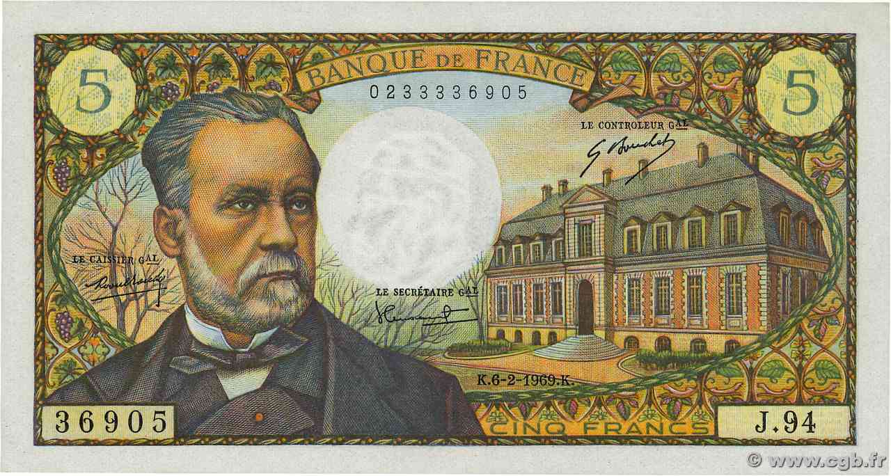 5 Francs PASTEUR FRANCIA  1969 F.61.09 q.FDC