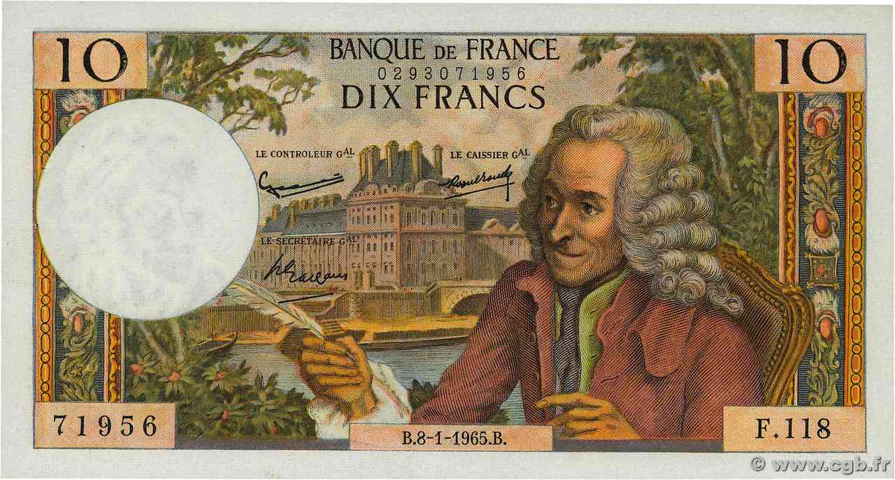 10 Francs VOLTAIRE FRANCIA  1965 F.62.12 SPL+