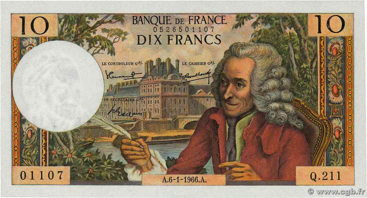 10 Francs VOLTAIRE FRANCE  1966 F.62.19 pr.NEUF