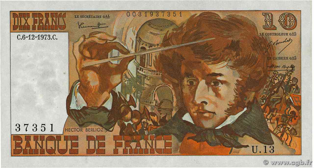 10 Francs BERLIOZ FRANCIA  1973 F.63.02 FDC