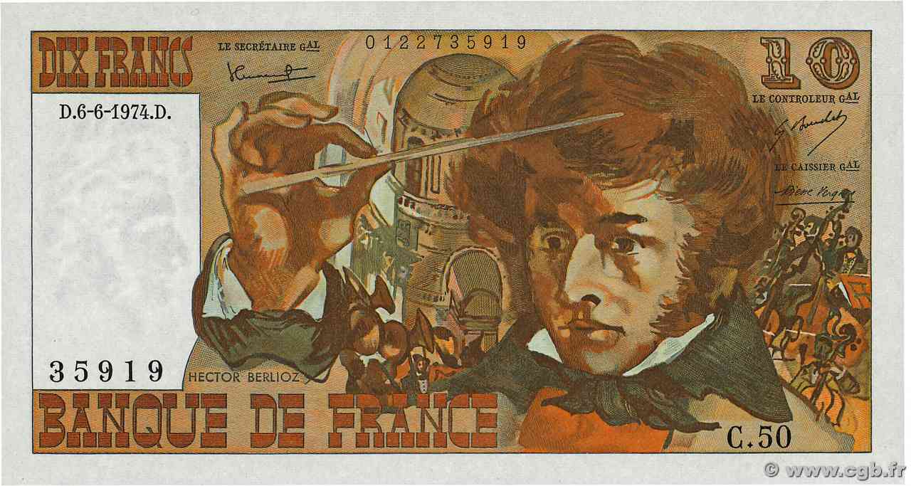 10 Francs BERLIOZ FRANCIA  1974 F.63.05 FDC