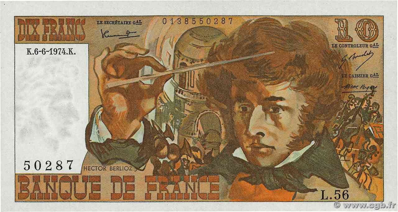 10 Francs BERLIOZ FRANCIA  1974 F.63.05 FDC