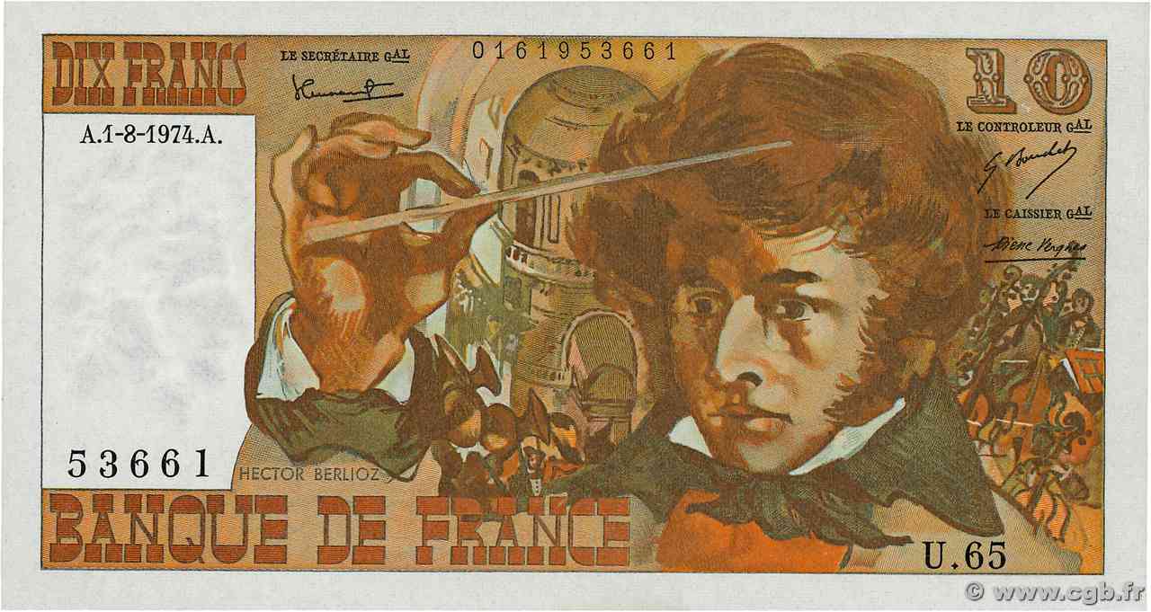 10 Francs BERLIOZ FRANCIA  1974 F.63.06 FDC