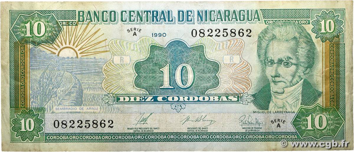10 Cordobas NICARAGUA  1990 P.175 TB+