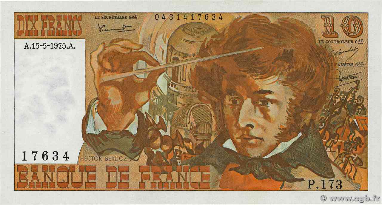 10 Francs BERLIOZ FRANCE  1975 F.63.10 UNC-