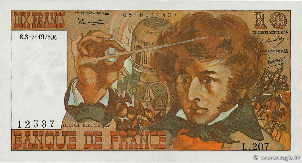 10 Francs BERLIOZ FRANCE  1975 F.63.11 UNC-