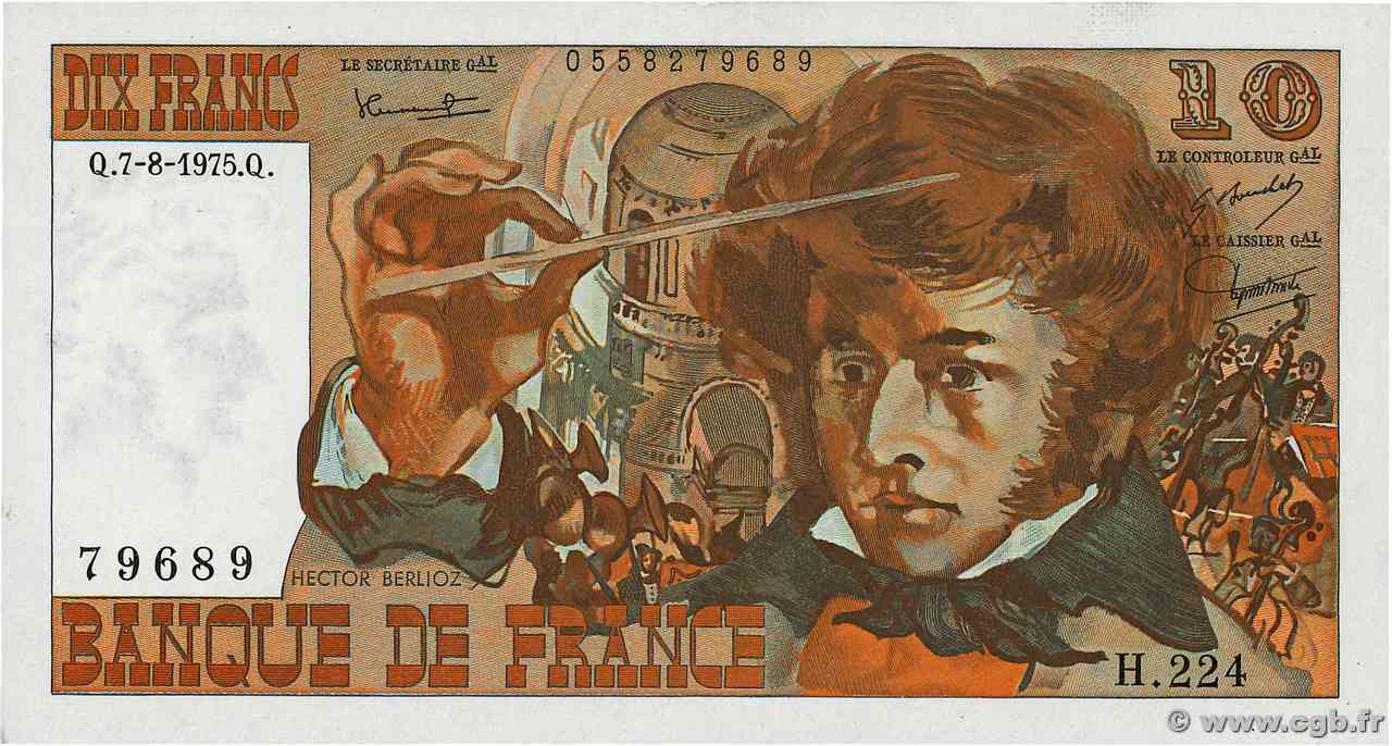 10 Francs BERLIOZ FRANCE  1975 F.63.12 UNC-
