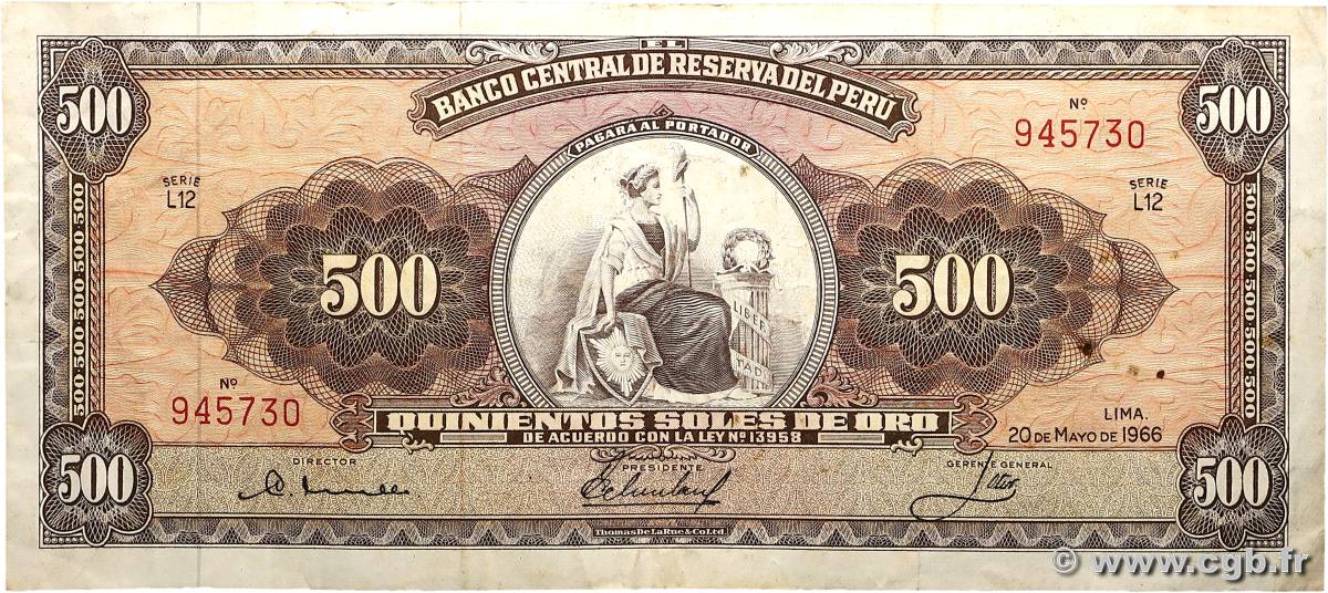 500 Soles PÉROU  1966 P.087a TTB