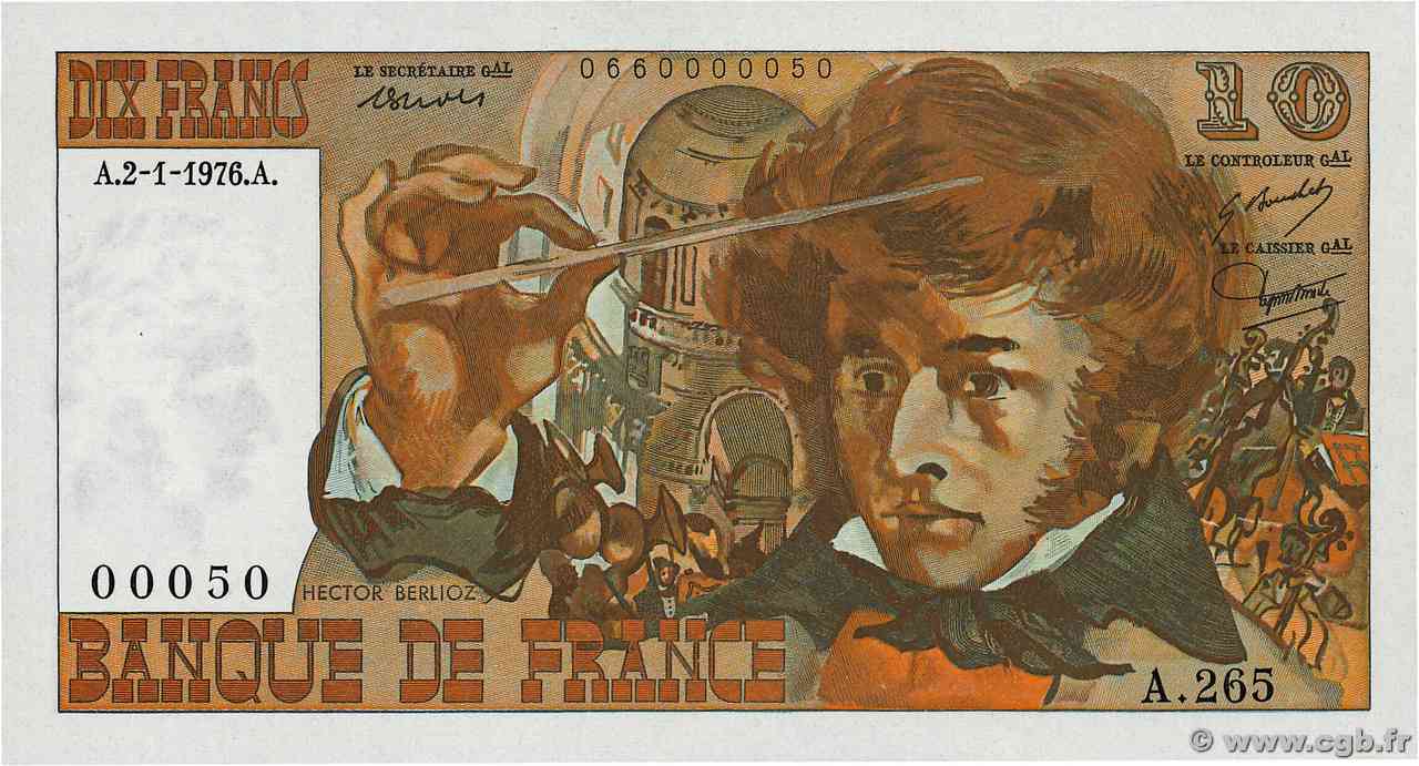 10 Francs BERLIOZ Petit numéro FRANCE  1976 F.63.16A265 NEUF