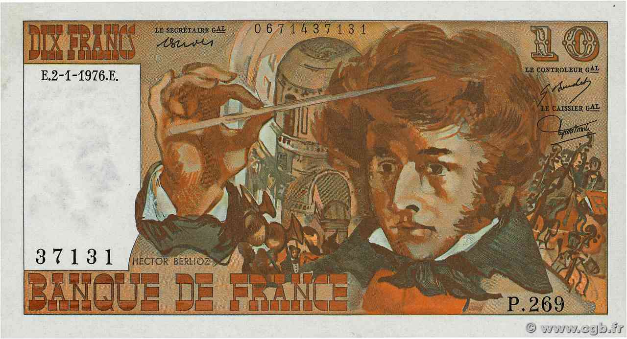 10 Francs BERLIOZ FRANCE  1976 F.63.16 UNC-