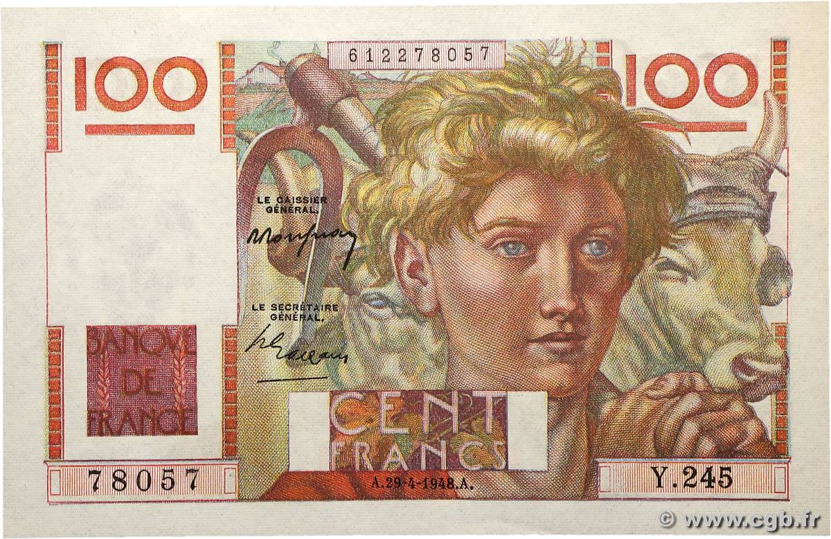 100 Francs JEUNE PAYSAN FRANKREICH  1948 F.28.18 ST