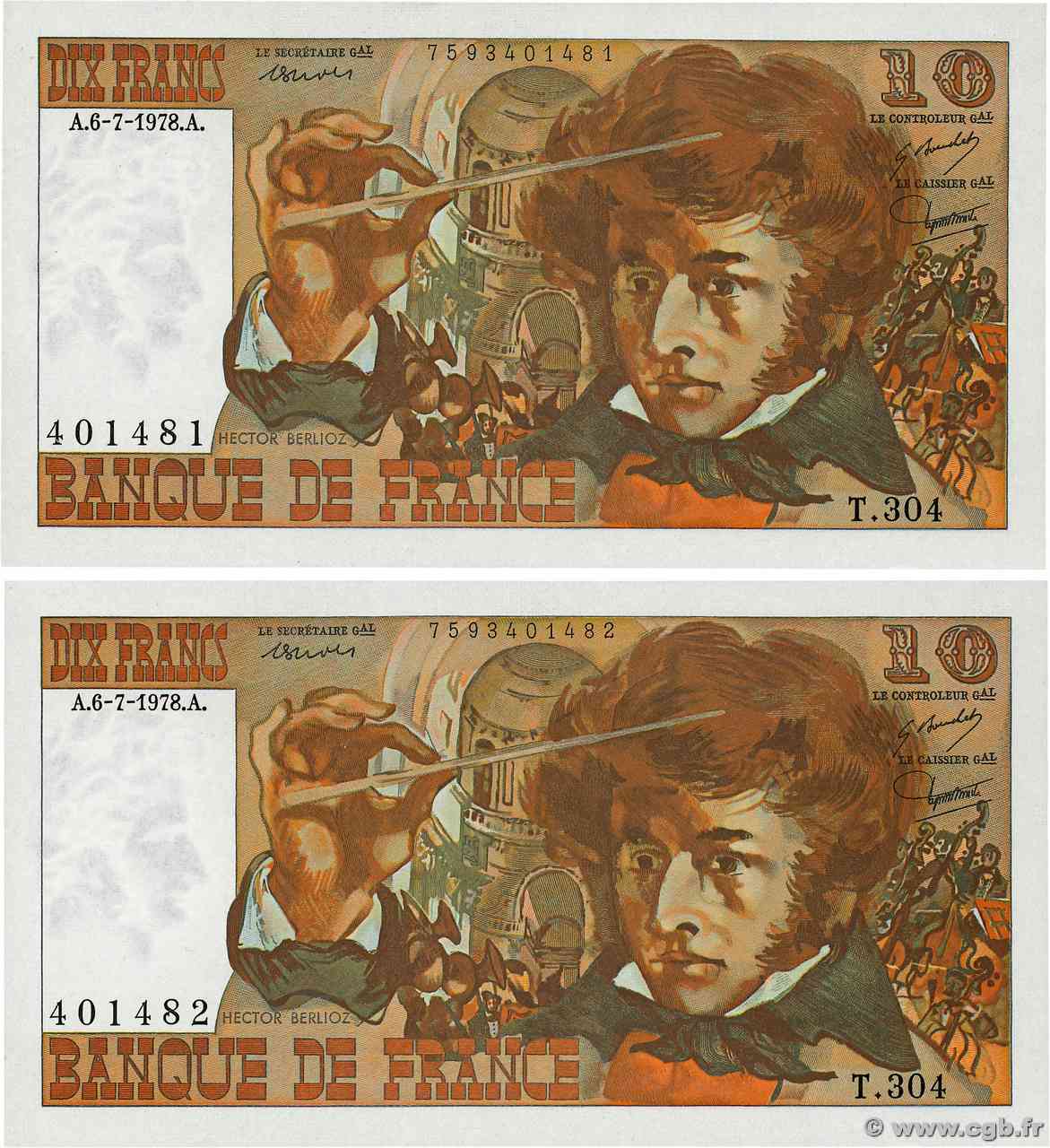 10 Francs BERLIOZ Consécutifs FRANCIA  1978 F.63.23 FDC