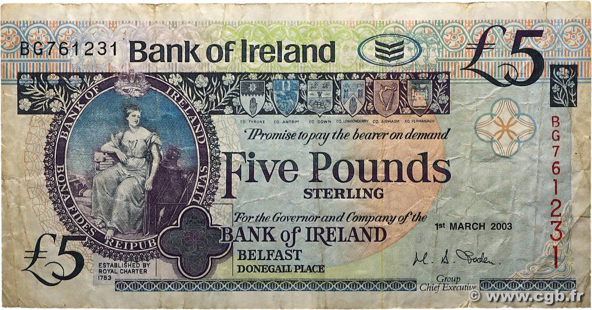 5 Pounds IRLANDE DU NORD  2003 P.079a TB