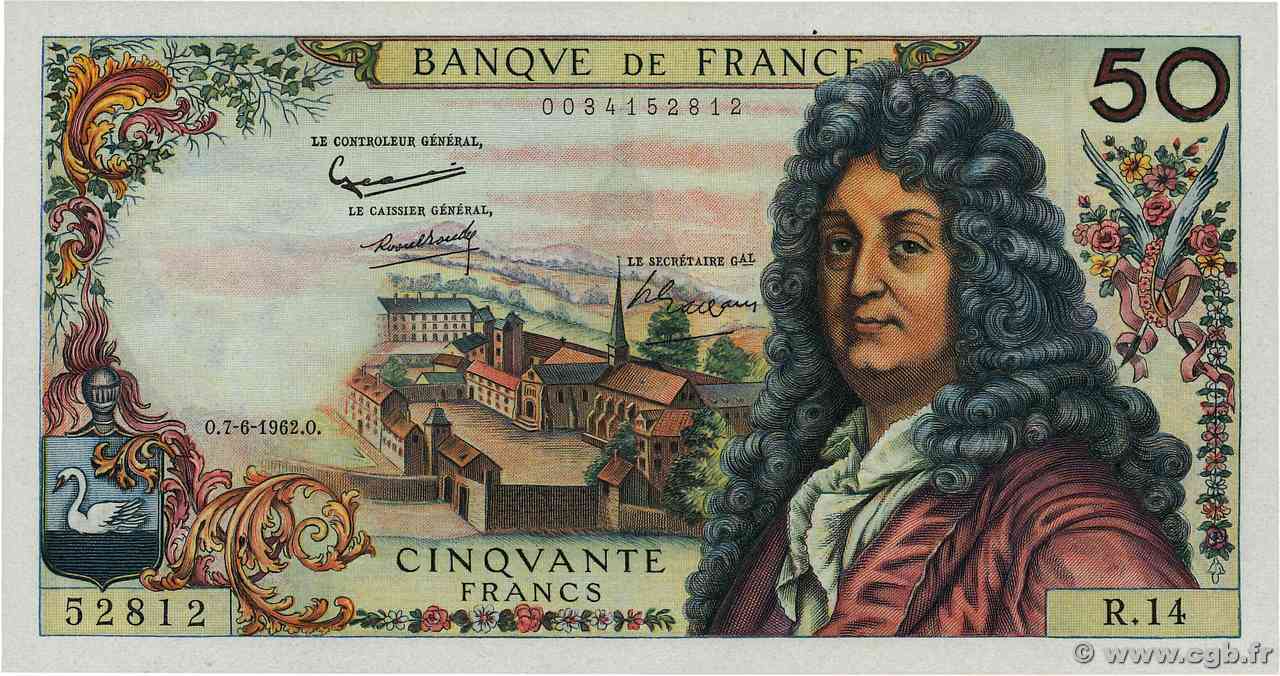 50 Francs RACINE FRANCIA  1962 F.64.01 q.FDC