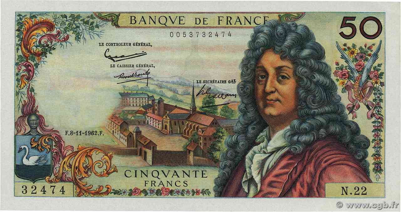50 Francs RACINE FRANCIA  1962 F.64.02 q.FDC