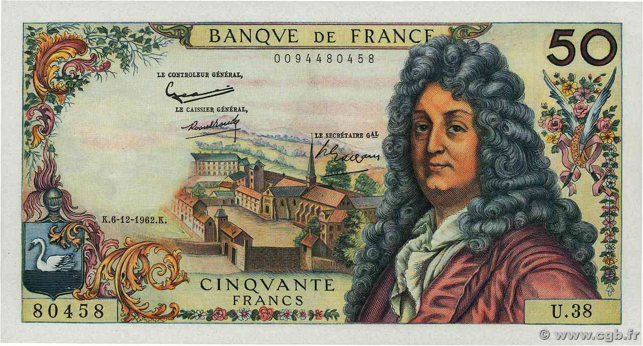 50 Francs RACINE FRANCIA  1962 F.64.03 SPL+