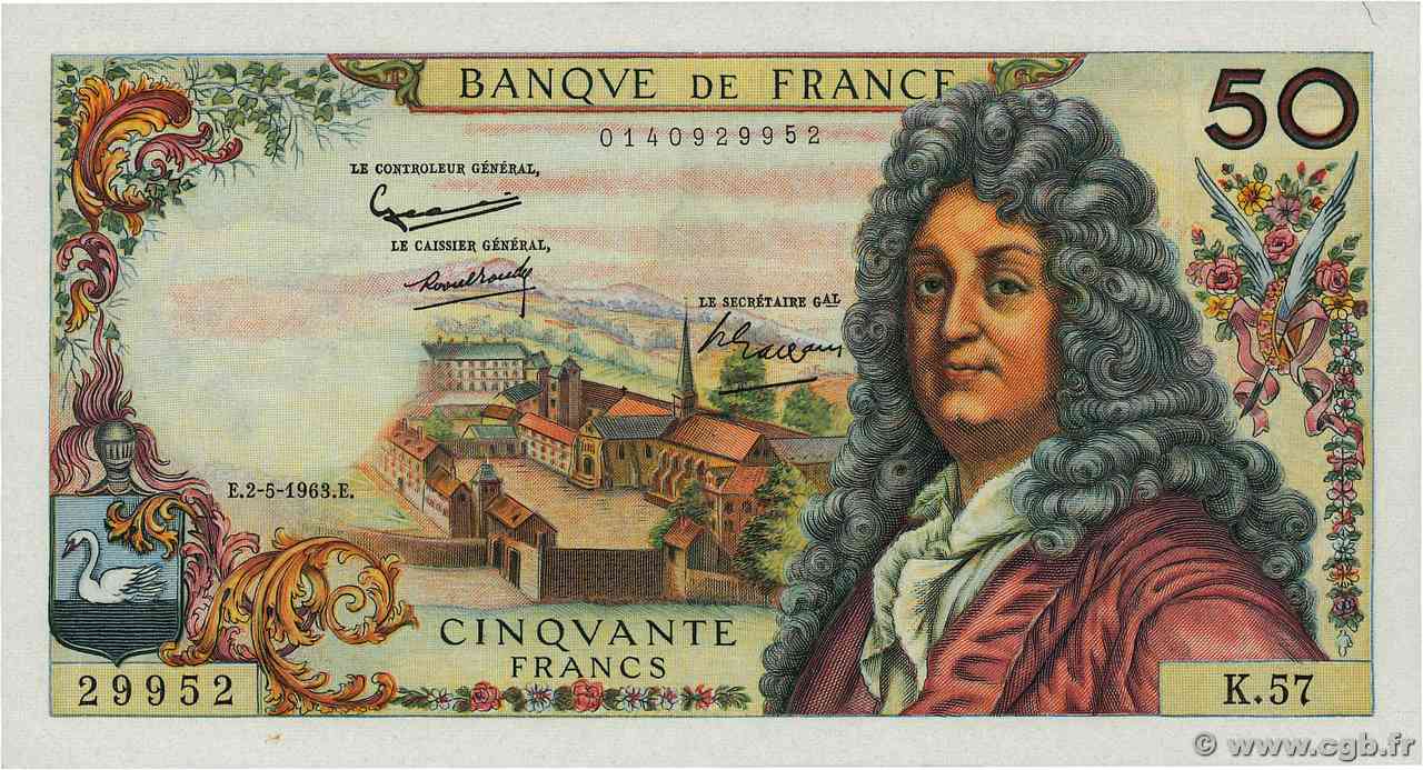 50 Francs RACINE FRANCIA  1963 F.64.05 AU
