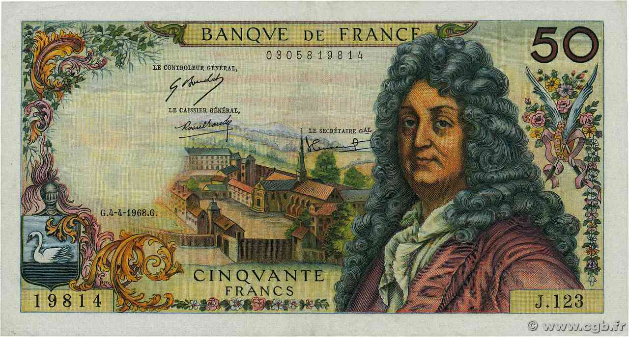 50 Francs RACINE FRANCIA  1968 F.64.11 SPL