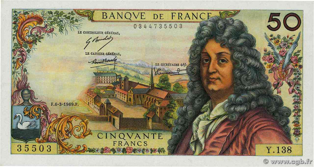 50 Francs RACINE FRANCIA  1969 F.64.13 SPL