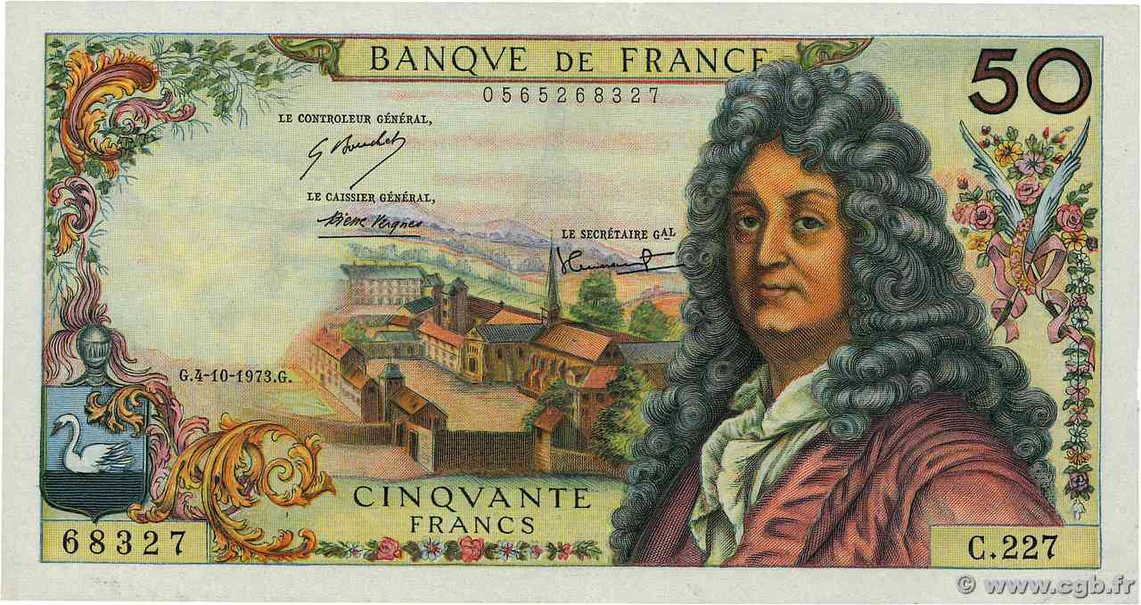 50 Francs RACINE FRANCIA  1973 F.64.24 q.FDC