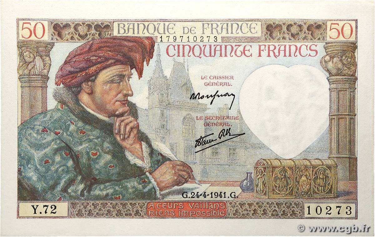 50 Francs JACQUES CŒUR FRANCE  1941 F.19.09 pr.NEUF