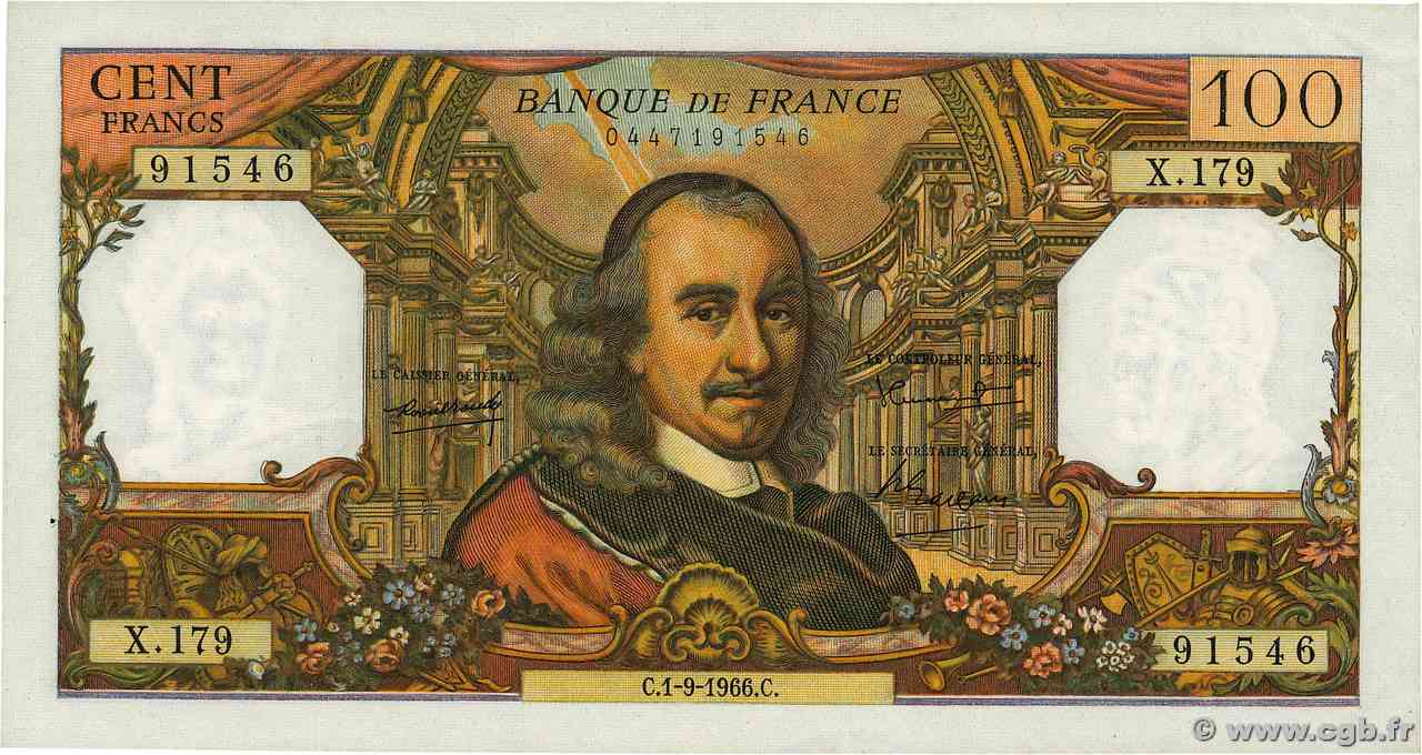 100 Francs CORNEILLE FRANCIA  1966 F.65.14 SPL+