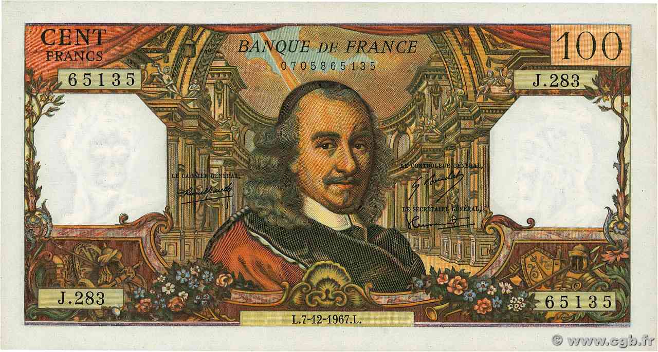 100 Francs CORNEILLE FRANCIA  1967 F.65.19 SPL+