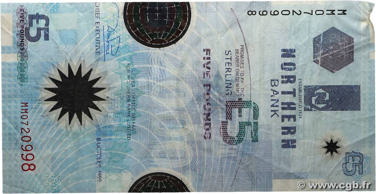 5 Pounds IRLANDE DU NORD  1999 P.203a B+