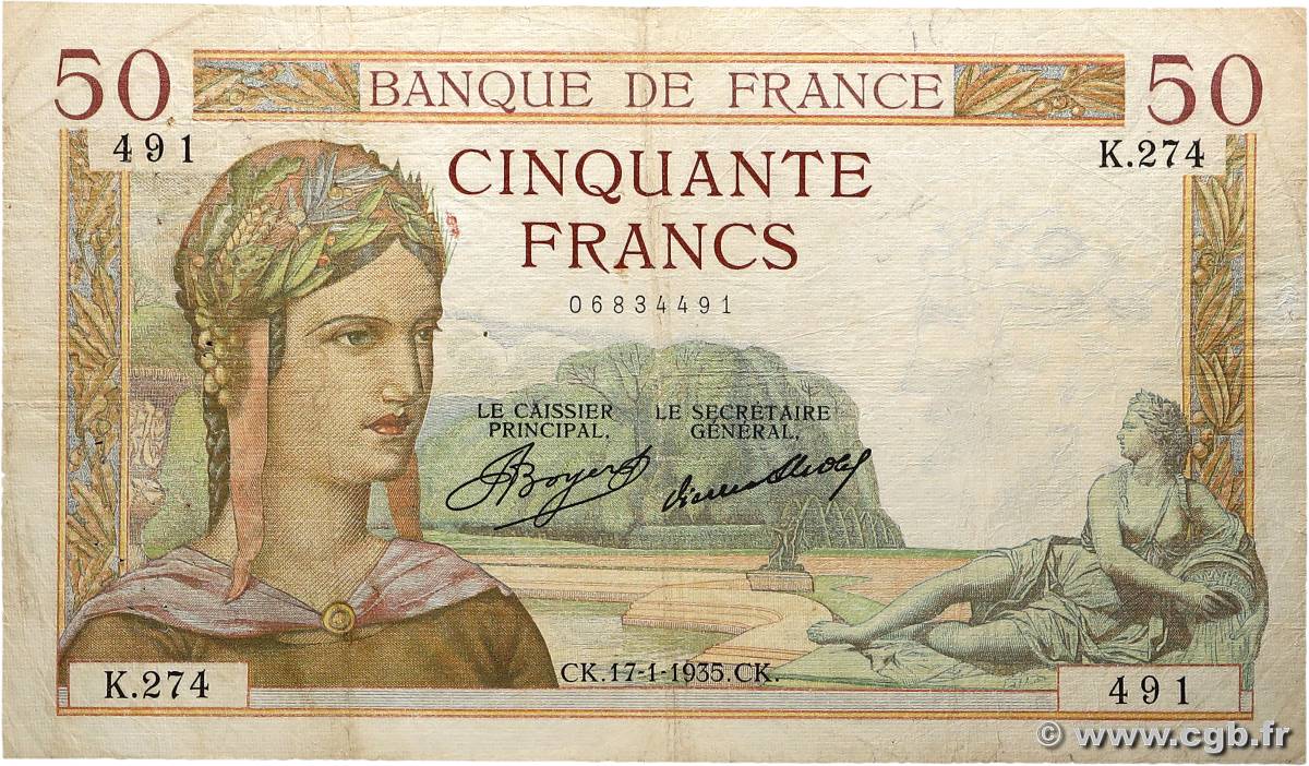 50 Francs CÉRÈS FRANCE  1935 F.17.03 TB