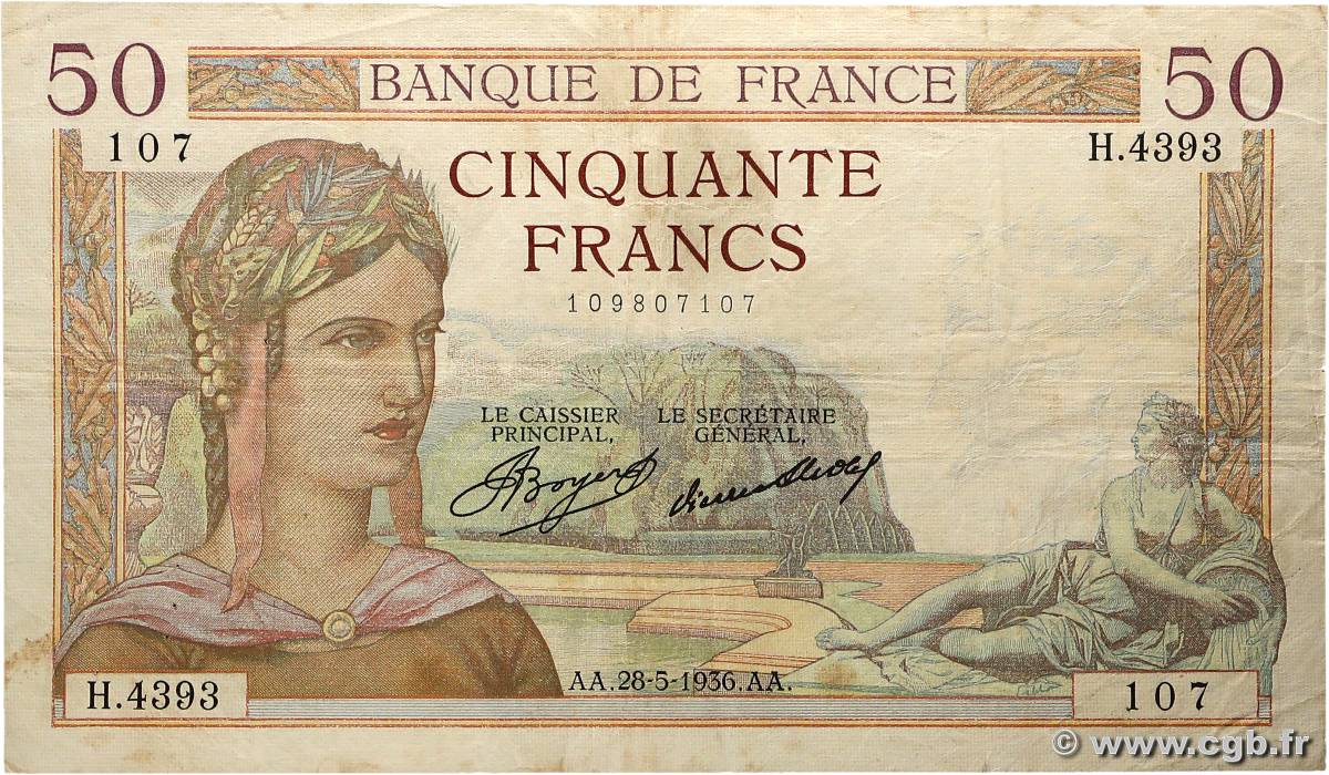 50 Francs CÉRÈS FRANCE  1936 F.17.26 TB