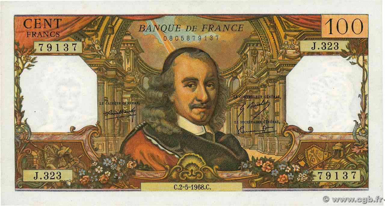 100 Francs CORNEILLE FRANCIA  1968 F.65.22 SPL+