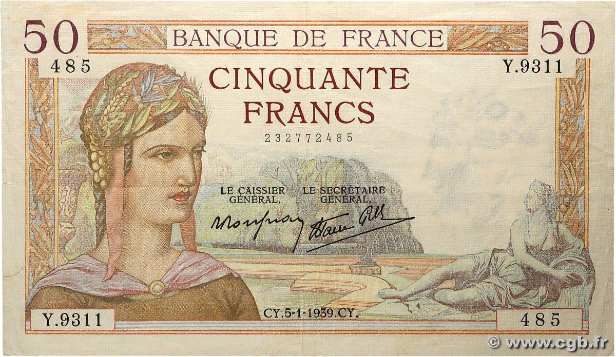 50 Francs CÉRÈS modifié FRANCIA  1939 F.18.19 BB
