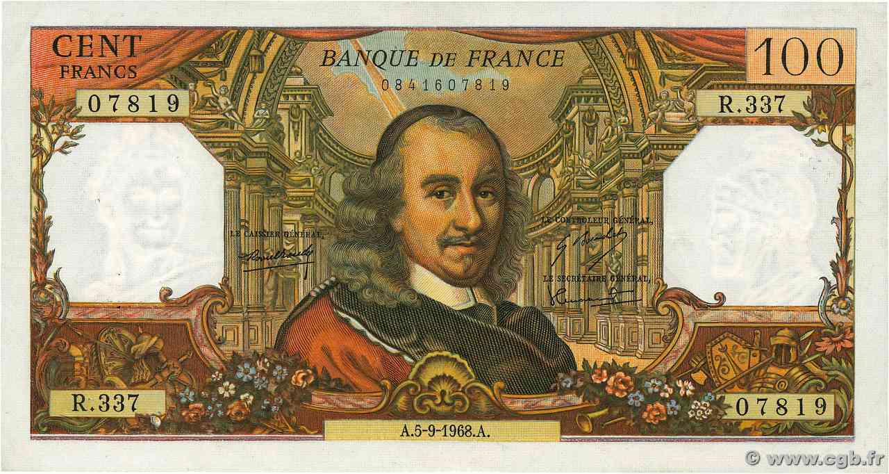 100 Francs CORNEILLE FRANCE  1968 F.65.23 XF