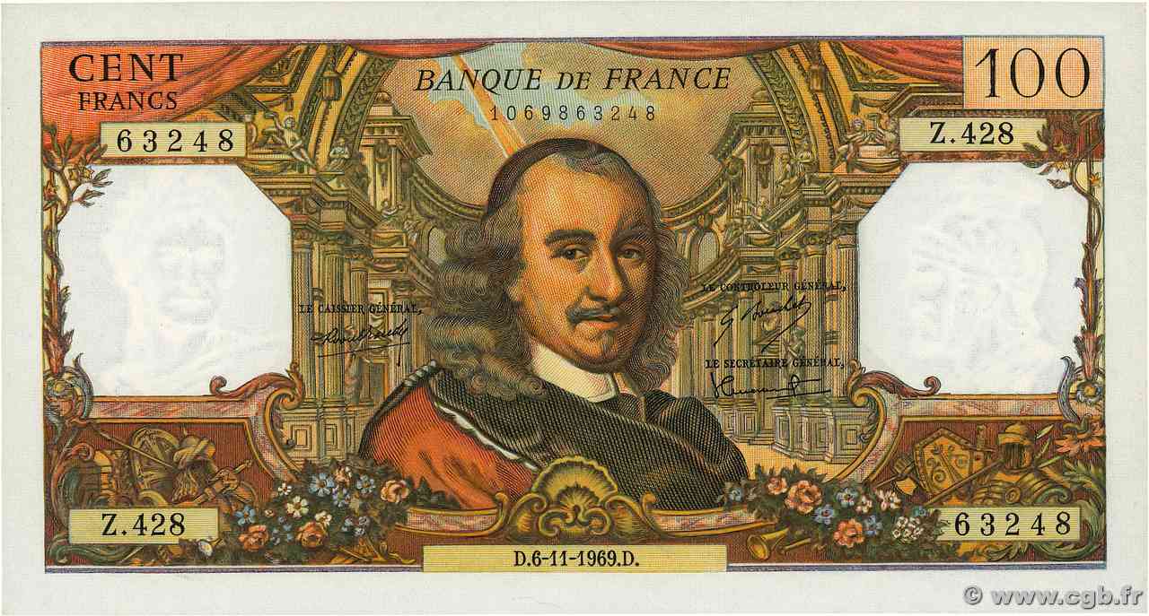 100 Francs CORNEILLE FRANCIA  1969 F.65.28 AU