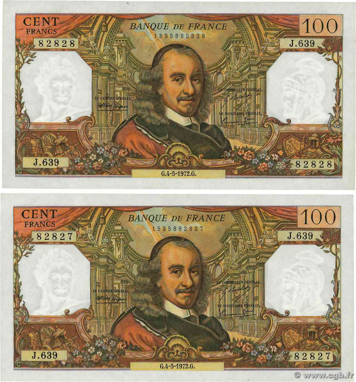 100 Francs CORNEILLE Consécutifs FRANCE  1972 F.65.39 SPL